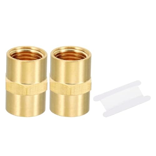 Image of PATIKIL Brass Pipe Fittings Coupler, 2Pcs 1/4" x 1/4" NPT NPT Female Thread Brass Hex Nipple Coupling Reducer Adapter Tubing Connector Adaptor with PTFE Tape for Water, Air, Oil, Gas Line