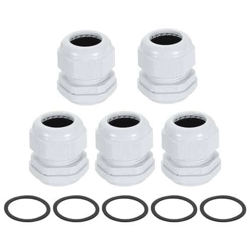 Image of sourcing map 5Pcs PG29 Nylon Cable Glands, Waterproof Cord Grip Connector with Washer, Adjustable 18-25mm Wire Grommet Protectors with Gaskets and Locknut for Junction Box, White