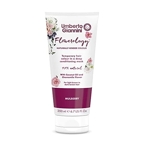 Image of Umberto Giannini Flowerology Temporary Hair Colour Mask, Vegan & Cruelty Free Deep Conditioning Mask, 200ml (Mulberry)