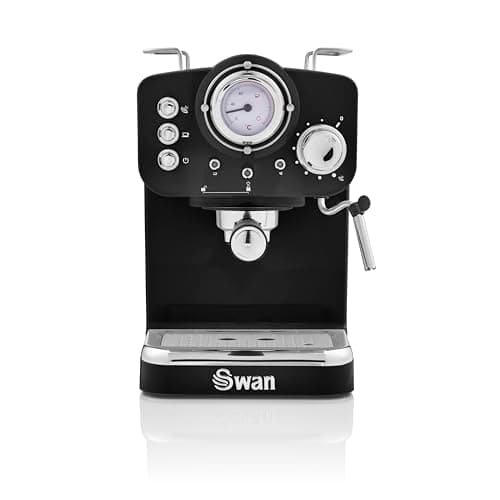 Image of Swan SK22110BN Retro Espresso Coffee Machine with Milk Frother, Steam Pressure Control, 1.2L Detachable Water Tank, 1100W, Retro Black