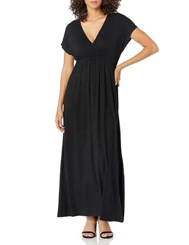 Image of Amazon Essentials Women's Fit and Flare Waisted Jersey Maxi Dress (Available in Plus Size), Black, L