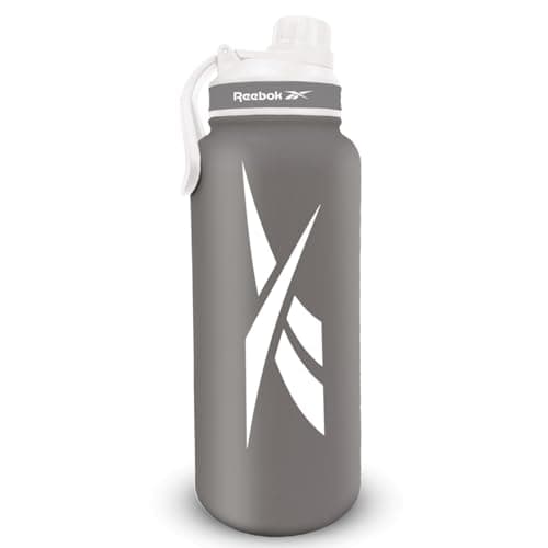 Image of Reebok Stainless Steel Water Bottle With Athletic Design - Insulated Water Bottle 40 oz With Chug Lid - Double Wall Vaccum Insulated Sports Water Bottle, BPA Free (Grey)