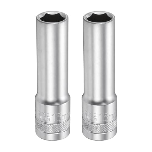 Image of sourcing map 2pcs 6 Points Deep Socket 1/2" Drive 13mm Deep Metric CR-V Steel Polished Nickel Plating 78mm / 3.1" Long Hex Socket Tool for Home Auto Nuts Bolts Repair