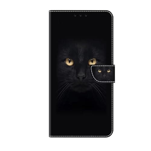Image of Bnvdfre for iPhone 13 /iPhone 14 Case Protective Flip Phone Art Pattern Cover Shockproof Card Holder with Magnetic Stand Leather Case for iPhone 13 /iPhone 14, Black Cat