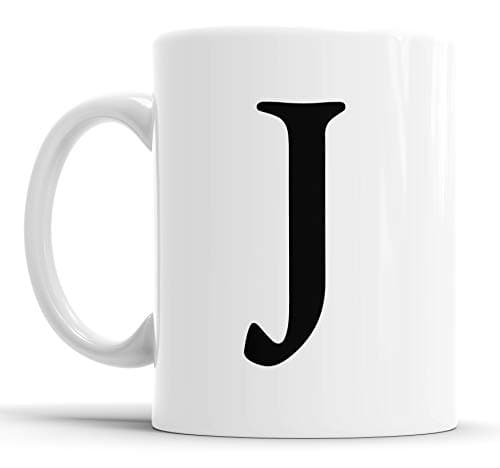 Image of Faithful Prints Alphabet Mug Letter Mugs Initial Coffee Cup Birthday Fathers Day Gift (Letter J)