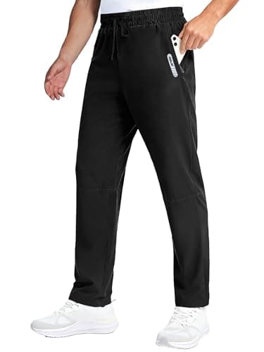 Image of Holure Men's Hiking Pants Lightweight Water Resistant Sweatpants Inseam 32'' Outdoor Trekking Trousers with Zipper Pockets Black 02-XL