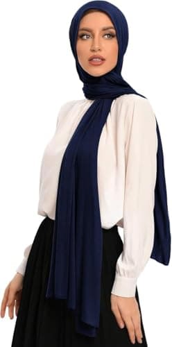Image of Kiran Fashion New Premium JERSEY HIJAB Scarf Headwrap Stretchy Soft Large Plain Wrap Lycra Long (Navy blue)