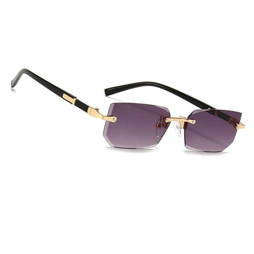 Image of MEGAVOW Rimless Tinted Sunglasses for Women Men, Lightweight Rectangle Frameless Glasses UV400 Protection, Stylish Square Sun Shades for Retro 90s Party Driving Outdoor Activities