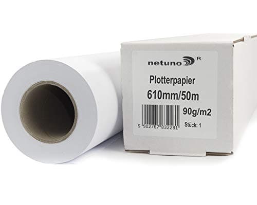 Image of Netuno 1x White Plotter Paper roll 610mmx50m 90gsm core 50mm (2 inches) Universal Matte uncoated Offset Plotter Paper for Inkjet Printers photocopiers Photography CAD Print Design Plans Projects maps