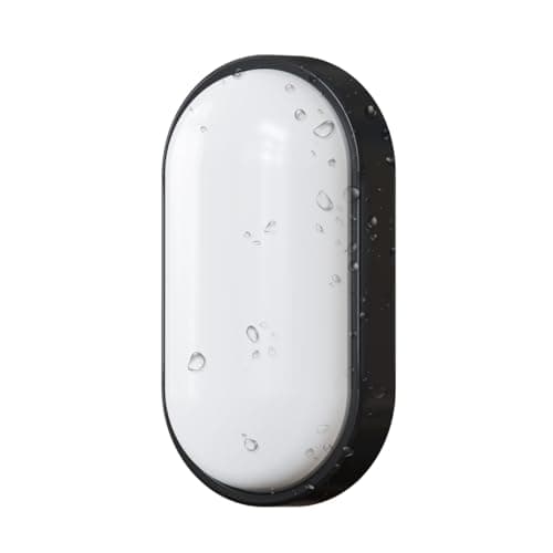 Image of ANWIO 14W Outside Black Led Oval Bulkhead Light,Ip54 Waterproofled Porch Sconce Lighting, Outdoor LED Wall Light,Ceiling Light,1400LM,4000K Natural White Bathroom Ceiling Light,220-240V(1 Pack)