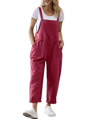 Image of YESNO Women's Dungarees Loose Casual Plus Size Lightweight Sleeveless Overall Long Jumpsuit Playsuit Trousers Pants Dungarees (L PV9UK Wine)