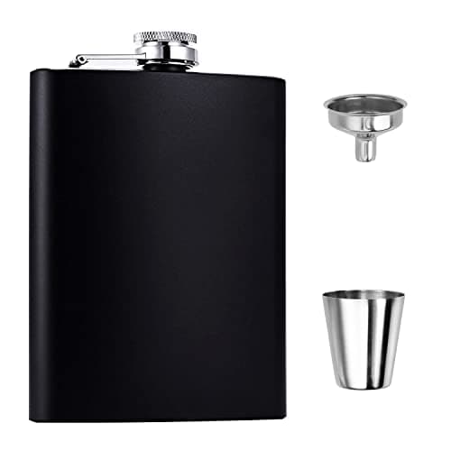 Image of Hip Flask Set, Stainless Steel Flasks with Small Cups and Funnels, 8 oz, Matt Black