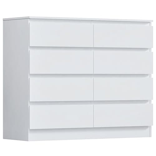 Image of Nera 8 Drawer Chest of Drawers Wood, Dresser Drawers for Bedroom Furniture Storage Unit Drawers for Clothes (Matt White)