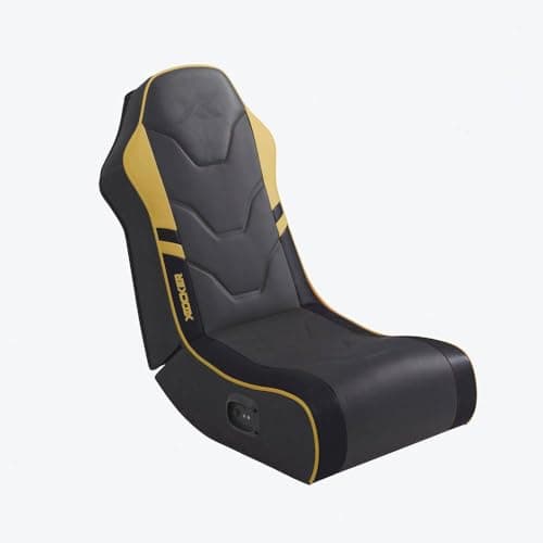 Image of X-Rocker Shadow 2.0 Floor Rocker, Audio Console Gaming Chair - Headrest Speakers, Ergonomic Support, Folding Rocking Base, Wipe-Clean Faux Leather for Kids & Teens - Black & Gold