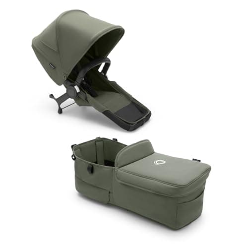 Image of Bugaboo Donkey 5 Twin Extension Set, Converts your Donkey 5 Mono into a Twin pushchair, Side by Side, Improved Design, Reversible Seat and One Hand Steering, Forest Green