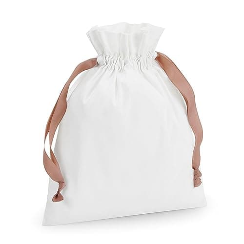 Image of Westford Mill ® W121 Cotton Gift Bag with Drawstring - Soft White/Rose Gold S
