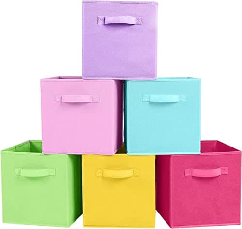 Image of powerking Storage Box, 6 Pack Foldable Storage Cubes Storage Box Made of Fabric in Cube Shape, Rainbow Color