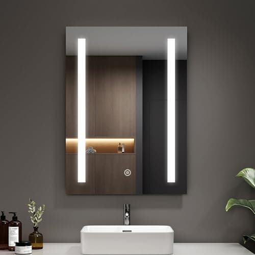 Image of EMKE 50 x 70 cm LED Bathroom Mirror with Shaver Socket, Backlit Bathroom Mirror with LED Lights, Anti-fog/Dimmable/Touch Switch, Smart Mirrors, IP44, Vertical/Horizontally