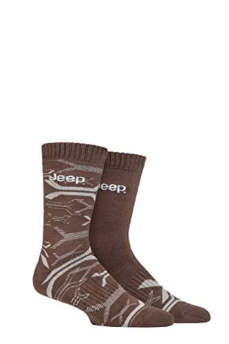 Image of Jeep Men's Plain and Patterned Fully Cushioned Foot Eco-Friendly Bamboo Blend Boot Socks with Arch Supports in Multipack of 2 Khaki/Stone 6-11