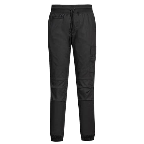 Image of Portwest C074 Chef Work Joggers Mesh Air Pro Stretch Slim Fit Elastic Waist Durable Polycotton Water Resistant Breathable Catering Trousers, Black, M