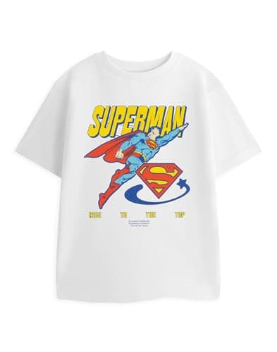 Image of DC Comics Superman Boys White Short Sleeved T-Shirt | Classic Crew Neck Graphic Tee for Everyday Wear | Kids Comic Character Top | Comfortable Fit Merch - 2-3 Years