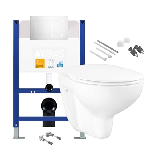 Image of Wall Hung Toilet Pan & Low Height Concealed Cistern Frame with Chrome Plate