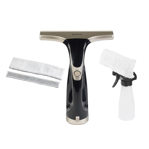 Image of Beldray Cordless Window Vacuum Plus - Handheld & Rechargeable Vac for Streak Free Windows, Mirrors & Glass Cleaning, 60 ml Removable Water Tank, Includes Spray Bottle & 2 Spare Pads, Platinum