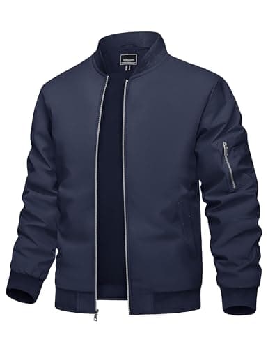 Image of TACVASEN Mens Sportswear Jackets Leisure Outdoor Jackets for Men Autumn Windbreaker Jacket Casual Varsity Sports Jackets, Navy Blue, L