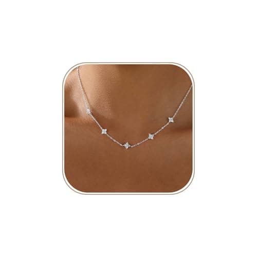 Image of Kyerlyn Dainty Silver Flower Necklaces for Women Cute Station Choker Simulated Diamond Necklace Simple Layering CZ Necklace Trendy Jewelry Gifts
