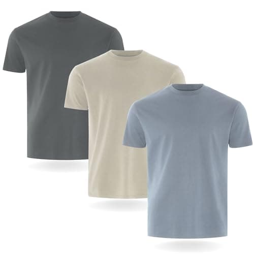 Image of FM London 3/5-Pack Mens T Shirt - Premium Weight T-Shirts for Men with Lightly Fitted Design - Super Soft - Made with 100% Cotton - Stretch Fit for Any Occasion - Durable Comfort Fit