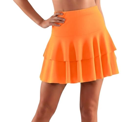 Image of R&N FASHIONS Women’s RARA Skirt Festival Fancy Dress with Bright Funky Style, Pull-On Design, Lightweight Flared Mini Skirt for Parties,80s Disco (UK, Alpha, M, L, Regular, Regular, Neon Orange)