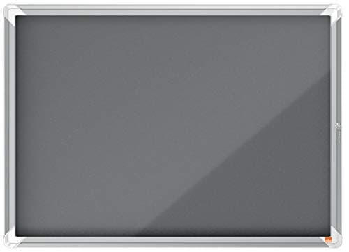 Image of Nobo Felt Lockable Notice Board 8 x A4, Premium Plus, Grey, 1915329