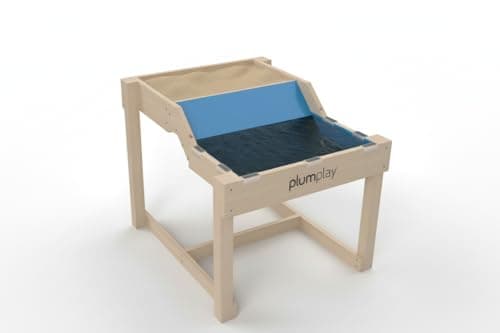 Image of Plum Play Sandy Cove Sand and Water 2-in-1 Table for Kids - Dual Level Sensory Activity Station & Wooden Sandpit - Includes Protective Cover - Outdoor Garden Play Set for Toddlers & Children
