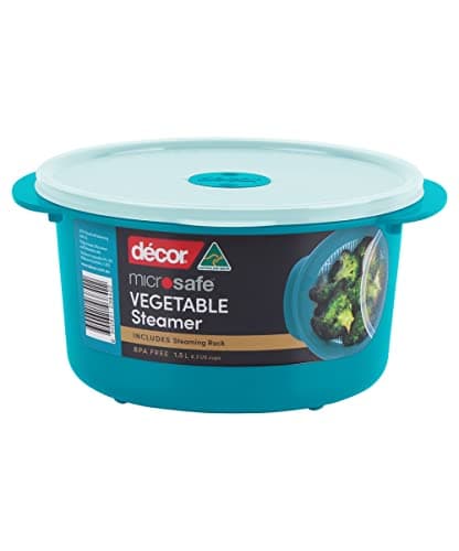 Image of Décor Microsafe Vegetable Steamer designed for quick microwave heating and cooking. Steam meat, fish and vegetables in minutes Dishwasher & Freezer Safe BPA Free 1.5L Capacity - Teal