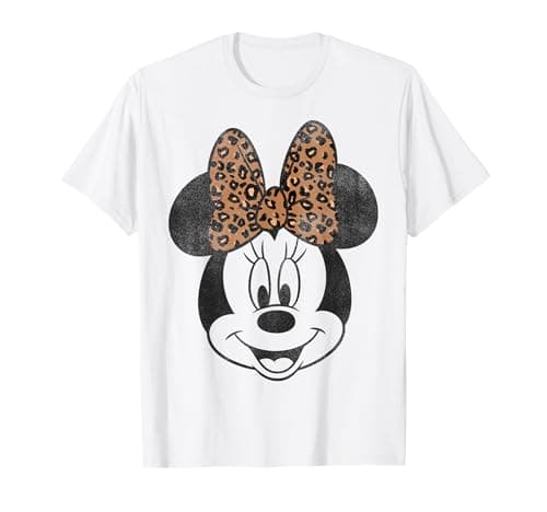 Image of Disney Minnie Mouse Distressed Vintage Leopard Bow Portrait T-Shirt
