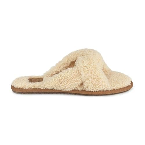 Image of Women’s Open Toe Curly Sheepskin Slippers – Real Curly Wool Crossover Upper with Natural Fleece Lining – Breathable Slip On House Sliders for Spring Summer Indoor Comfort - Natural/UK 4