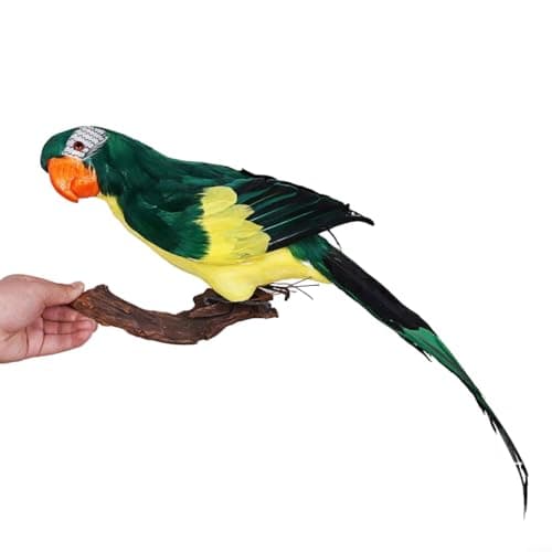Image of MoSundi Artificial Feathered Parrot Model 45cm, Realistic Fake Bird Statue Garden Decor, Christmas Tree Ornament & Photography Prop, Green Yellow Pink White(Is green)