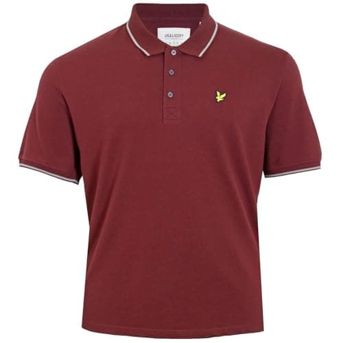 Image of Lyle & Scott Mens Tipped Polo Shirt Burgundy/Mid Grey Marl 1XL