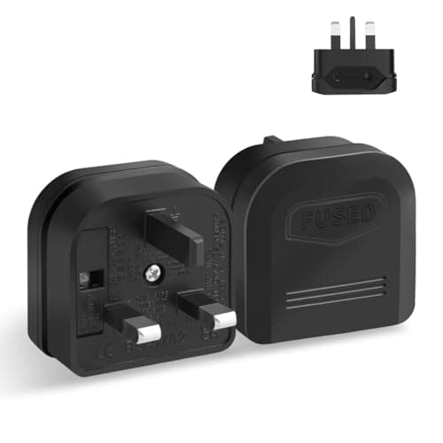 Image of European to UK Plug Adapter,QRUIHC 2 Pin EU to 3 Pin UK Travel Plug Adaptor with 13A Fuse,Type C European Euro to UK Converter Plug Socket Adapter,Black
