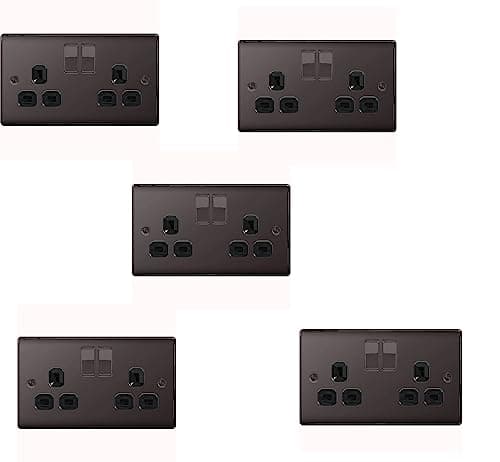 Image of BG Electrical NBN22B-01 Double Switched Power Socket, Black Nickel, 13 Amp - 5 Pack
