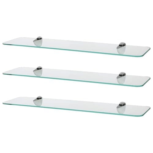 Image of Harbour Housewares Rounded Floating Glass Bathroom Shelves - 60cm - Clear/Chrome - 3x Wall-Mounted Kitchen Bedroom Shower Room Décor Caddy Towel Storage Organiser Shelving Rack with Brackets