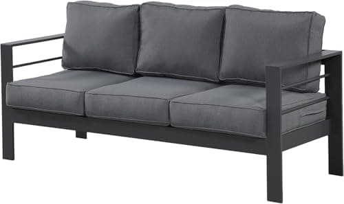Image of Wisteria Lane Modern Outdoor Patio Aluminium Furniture Set,Four Colourways, with Sofa, Chairs, Loveseats and Coffee Table, Perfect for any garden (Grey/Grey, 3 Seat Sofa)