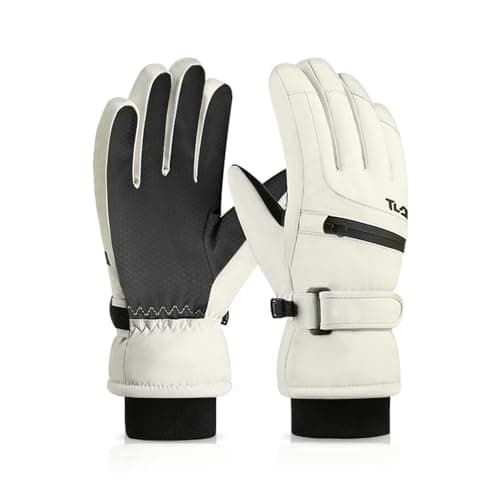 Image of Feelorna Waterproof Ski Gloves for Women, Winter Plush Lining Thermal Touchscreen Gloves with Zip Pocket, Windproof Anti-slip Warm Snow Glove for Skiing Bike Motorcycle Cycling (beige)