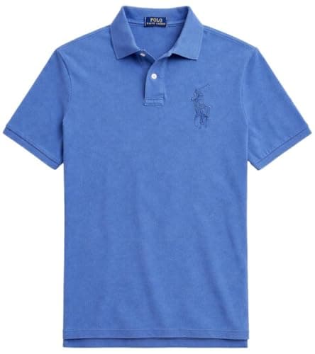 Image of POLO RALPH LAUREN Men's Big Pony Classic Fit Mesh Polo Shirt, Vintage Blue (Custom-slim Fit), Large