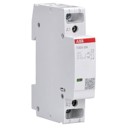 Image of ABB Protecta Plus ESB20-20N-06 Installation Contactor • 20 A Rated Current • 2 NO 2-Pole Modular Contactor • 230 V Control Voltage • DIN Rail Mount 18 mm Width • 1SBE121111R0620