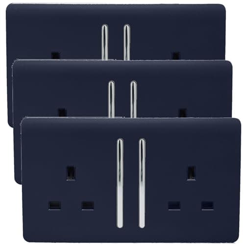 Image of Trendi Switch 2 Gang Artistic Modern Glossy 13 Amp Switched Plug Socket Navy (3 Pack),ART-SKT213L**-P3