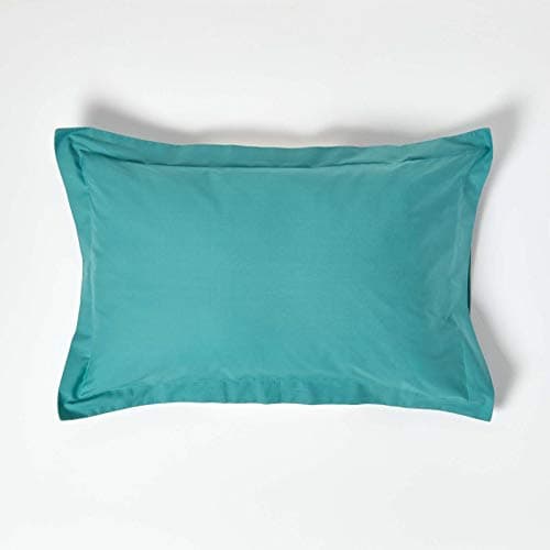 Image of HOMESCAPES Teal Pure Egyptian Cotton Oxford Pillowcase Standard Size 200 TC 400 Thread Count Percale Equivalent Pillow Case