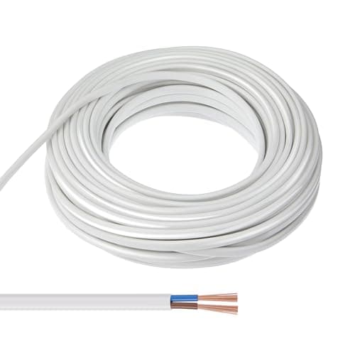 Image of JaneYi 10 Meter White Wire 2 Core Electrical PVC Flexible Cable 0.75mm² 5A Copper Core Flat Flex Cuttable Extension for Low-Power Household Appliances