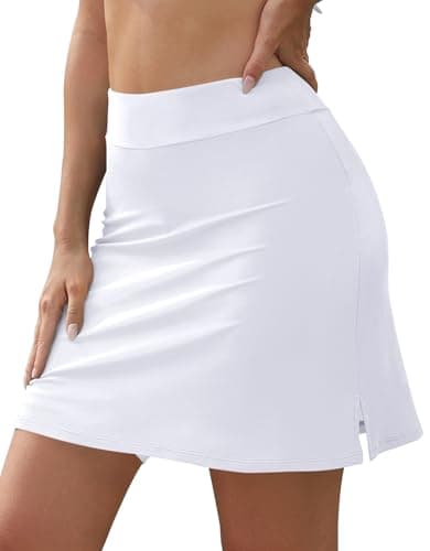 Image of SHEKINI Womens Skirted Swim Short UPF Swimming Skort UPF 50+ High Waisted Bathing Suit Skirts Bottoms White