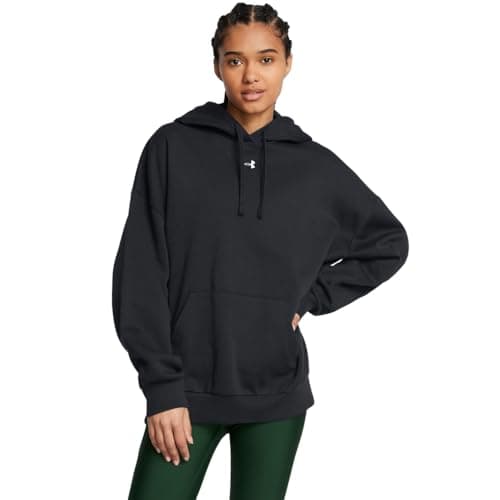 Image of Under Armour Women's Rival Fleece Oversized Hoodie Hooded Sweatshirt, (001) Black / / White, M
